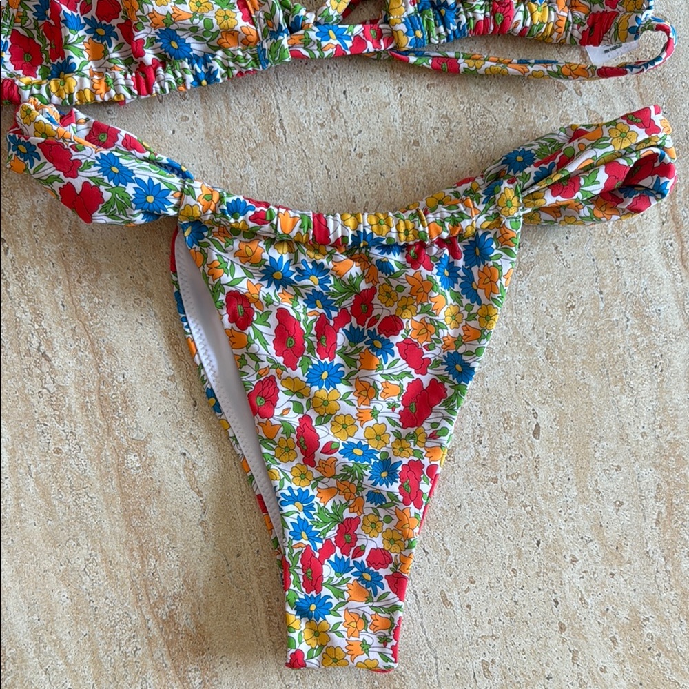 Montce Floral Triangle Bikini - Red, Blue, Yellow, Green - Picture 2 of 5